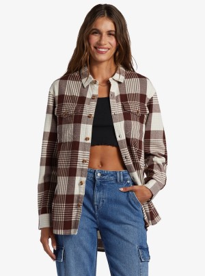 Tops Roxy Let It Go Flannel Long Sleeve | 062CFBHVO