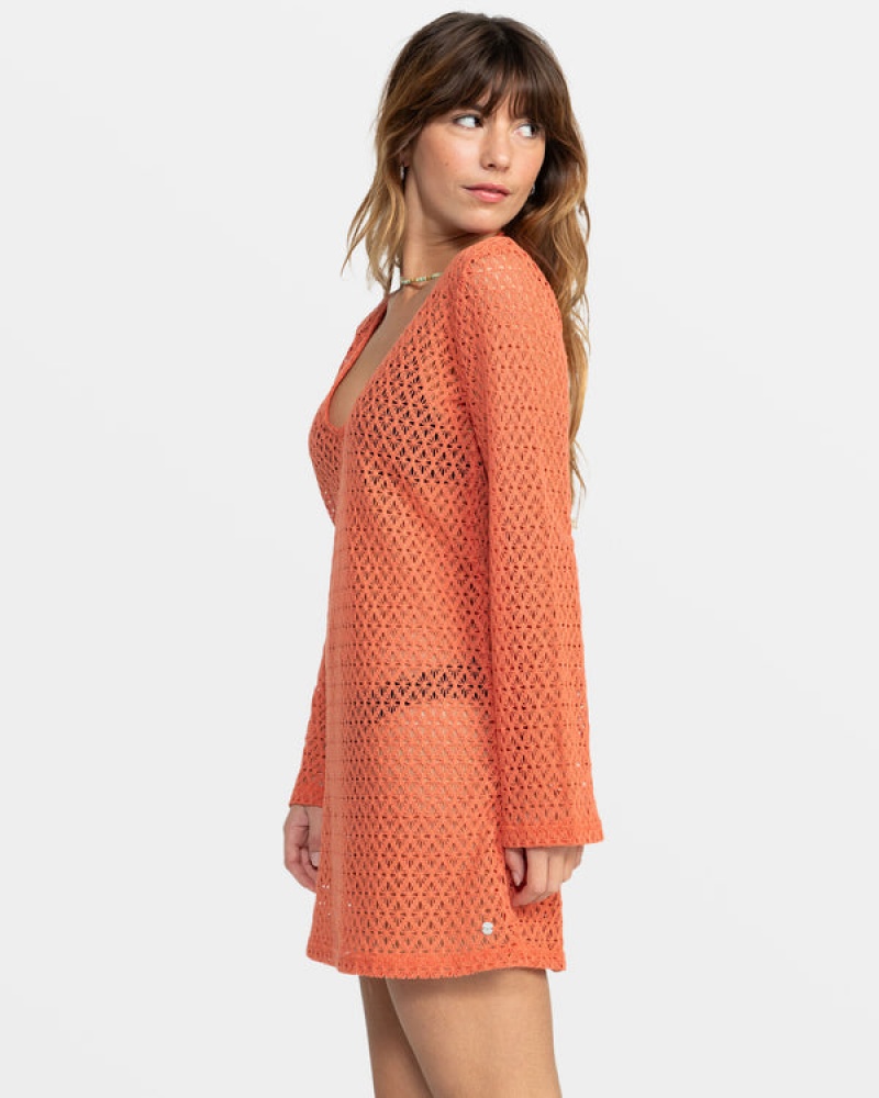 Vestido Roxy Love Coastline Long Sleeve Crochet Beach | 876LJBAPE